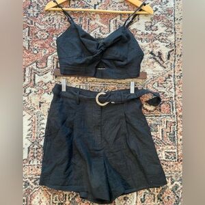 Black linen short and tank set- House or Harlow